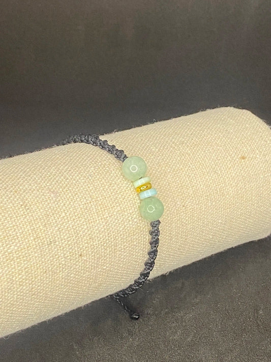 Bracelet noir pierre Jade verte
