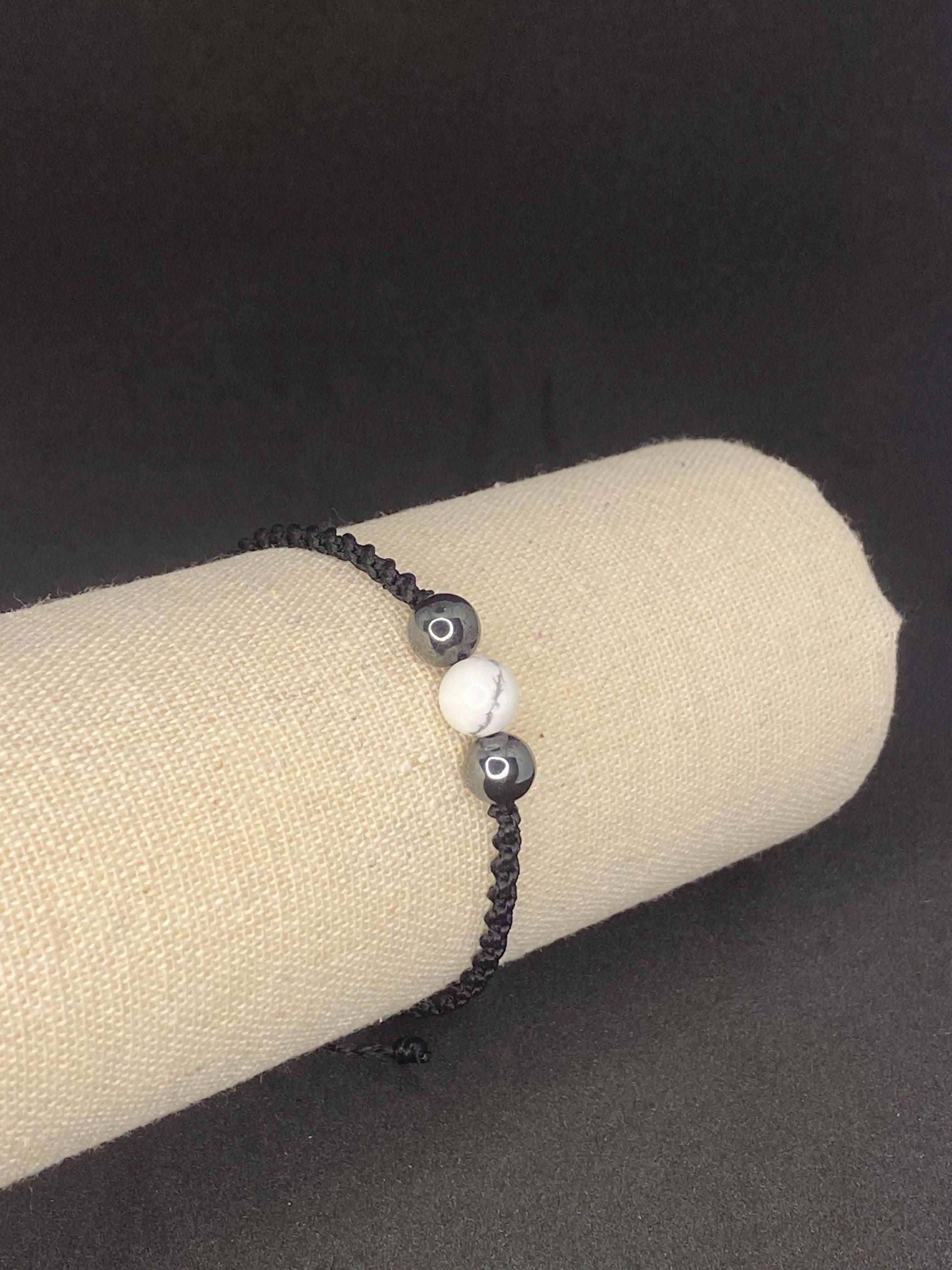 Bracelet noir pierre Hématite Howlite - BR-69 - Creations Natural Stone