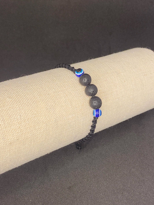 Black lava stone bracelet Eye of protection